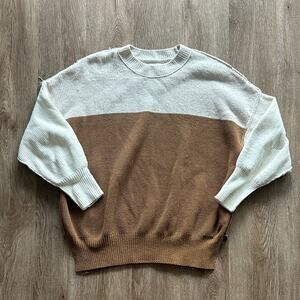 Abercrombie & Fitch Oversized Chenille Sweater Tan Brown Color Block S